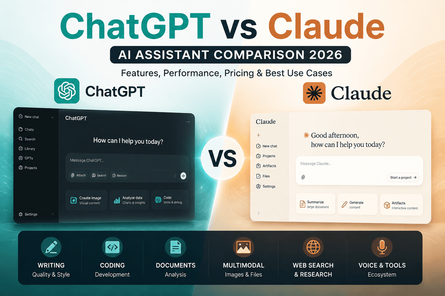 ChatGPT vs Claude (2026): Feature, performance, and pricing comparison at a glance