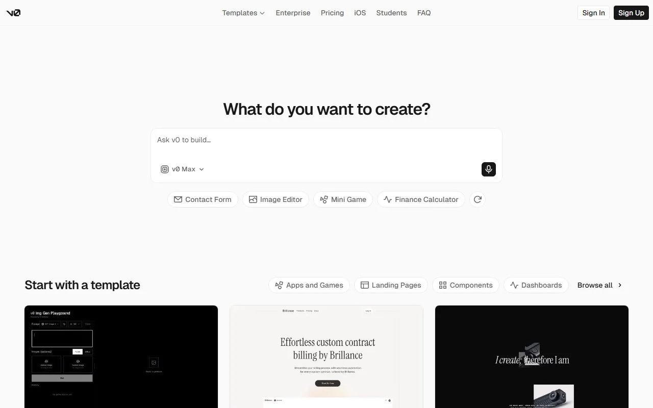 v0 by Vercel screenshot 2